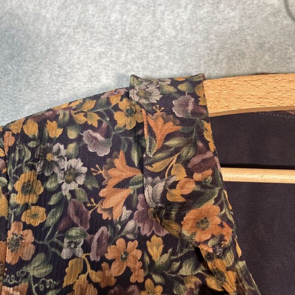 Vtg Maxi Dress Womens 18 Silk Witchy Dark Cottage Core Button Front Long Maxi - Picture 3 of 14